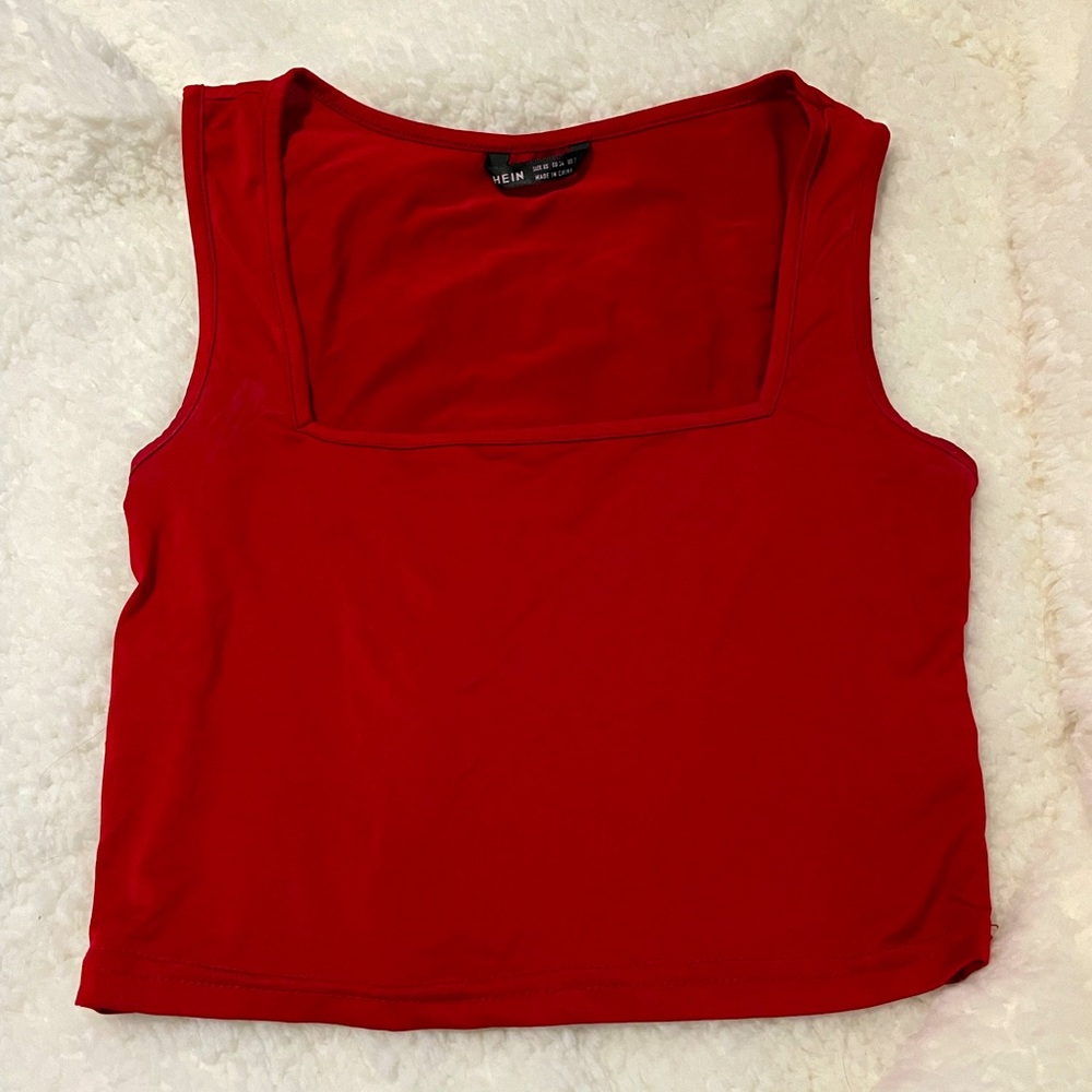 Red Square Neck Tank Top